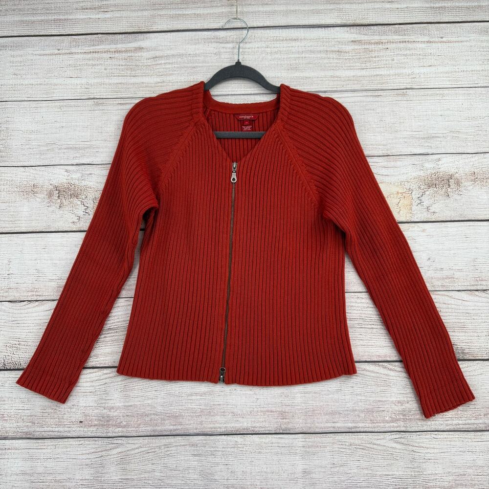 Sundance Rib knit Full Zip Sweater Womens Medium Orange Rust Long Sleeve
